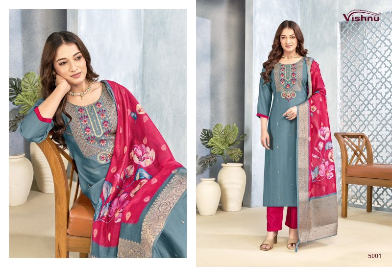 Sarita By Vishnu Vertican Silk Dress Material 